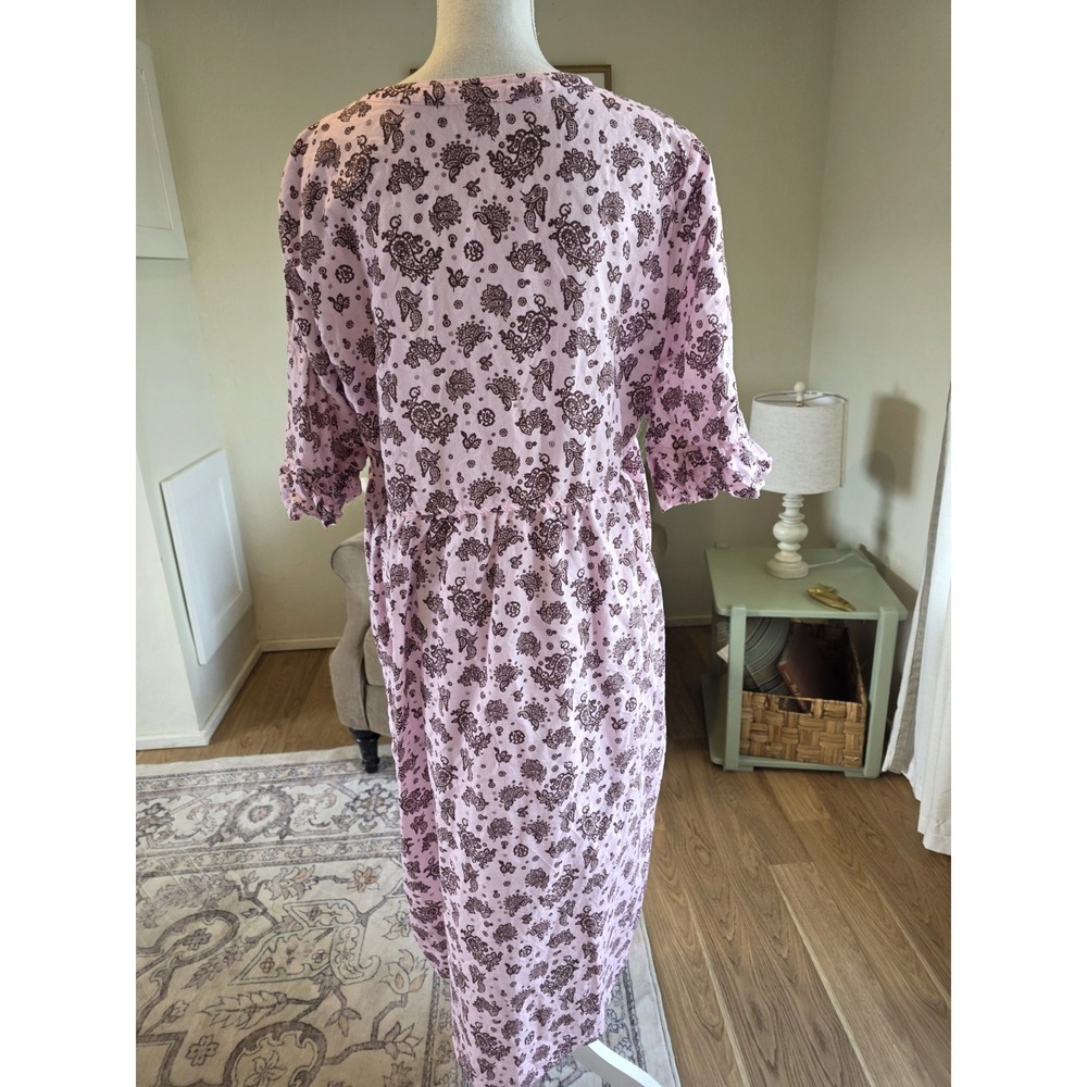Lintico Dress Size XL Linen Paisley Pintucked Ruffle- CuffMaxi Dress MAELYN Pink - Picture 3 of 6